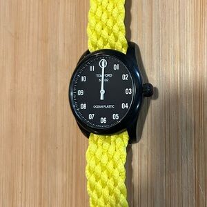 Tom Ford Ocean Pladtics Watch With 40mm Black Face & Yellow Fabric Band